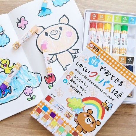 Water - Washable Square Craypass 12 Colors / SAKURA - bungu