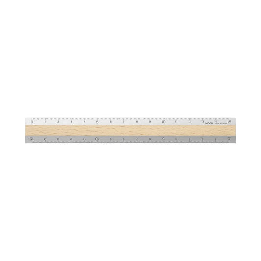 Aluminum & Wood Ruler 15cm Light Brown / Midori