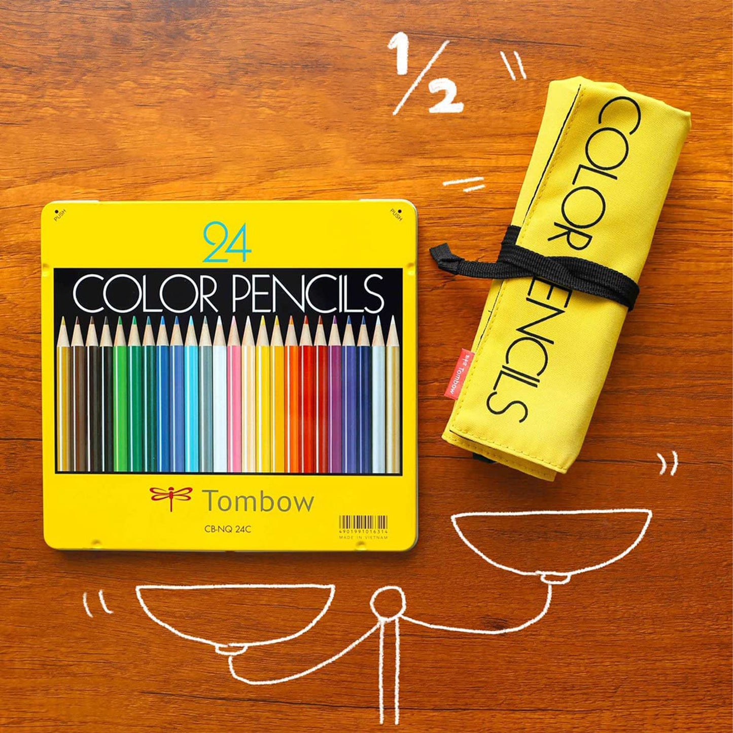 36 Colored Pencil w/ Roll Case & Mini Sharpener / Tombow