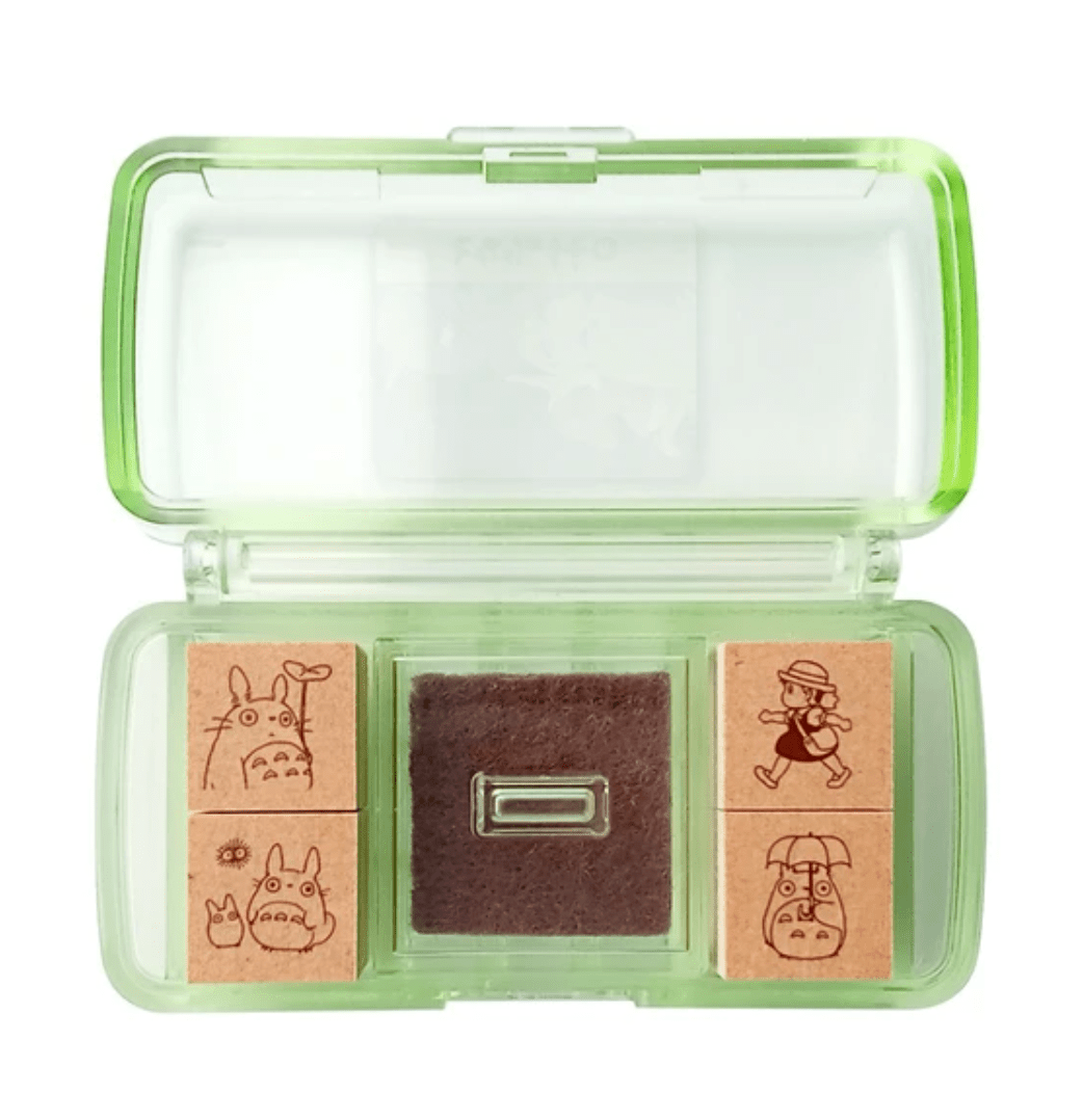 Totoro and Mei stamps in opened plastic case with inkpad in the middle