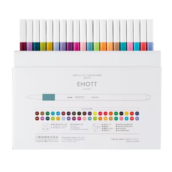 EMOTT Water Based Felt-Tip Pen 40 Color Set Back of Box